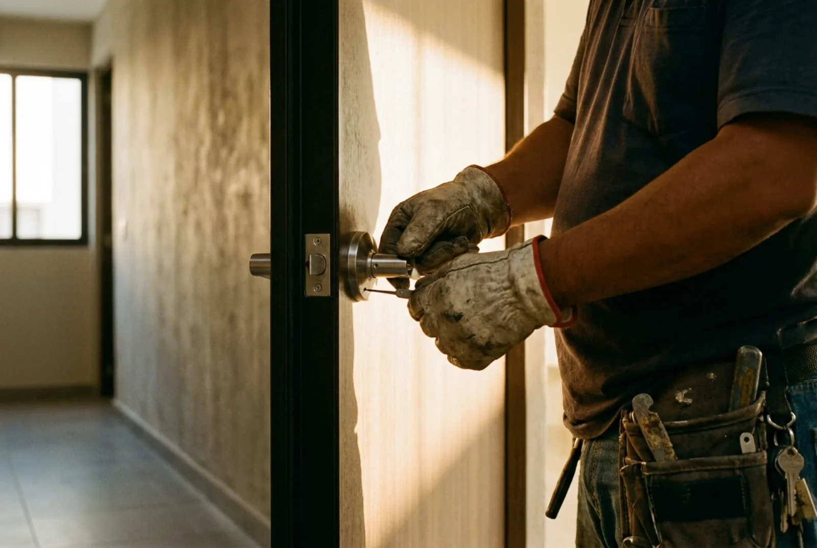 Locksmith opening an apartment door in Cancun